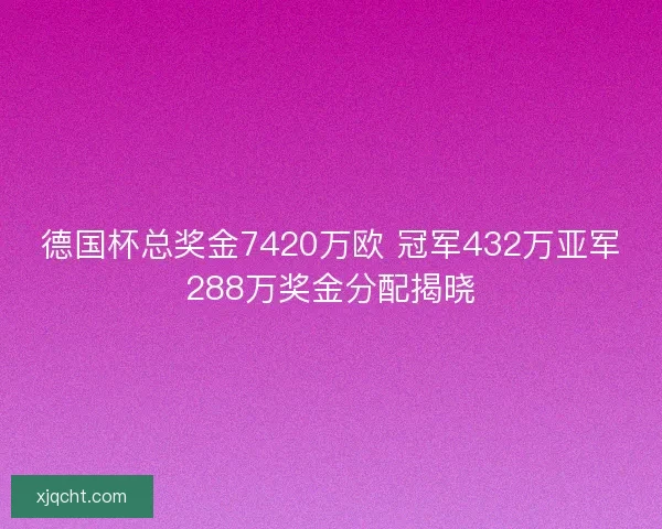 德国杯总奖金7420万欧 冠军432万亚军288万奖金分配揭晓